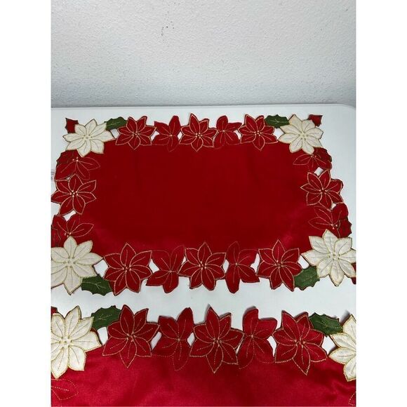 Christmas Table Set 5 Pcs Tablecloth 2 Placemats Centerpiece Mat Pot Holder Note - Picture 6 of 15